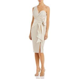 NWT Lavish Alice | Pleated Womens One Shoulder Midi Dress in Stone Size 4